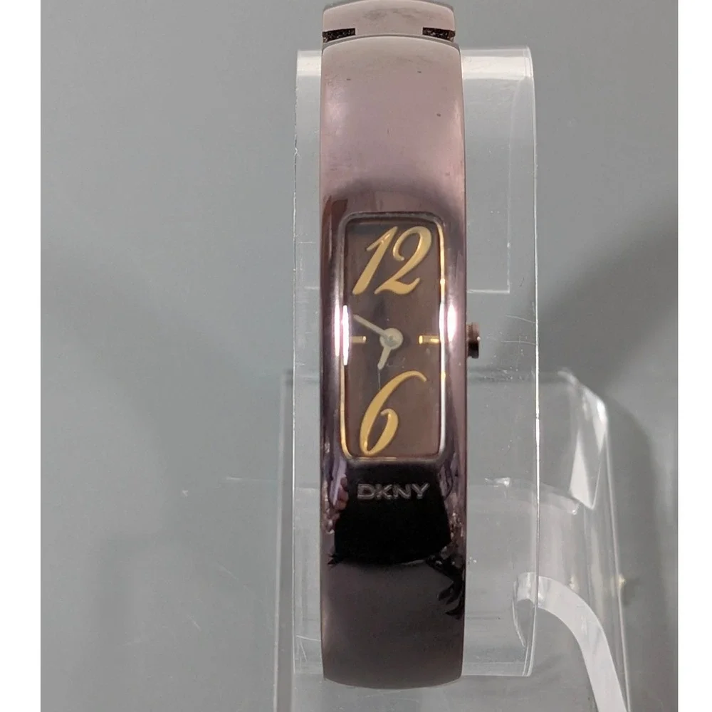 DKNY Bangle Watch Women's Brownish Purple & Gold Tone Working Fits 6.5